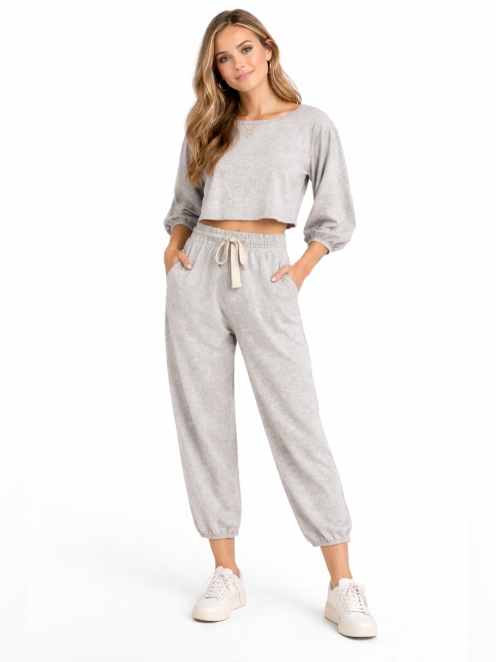 Free People Light Gray Cropped Sweatshirt